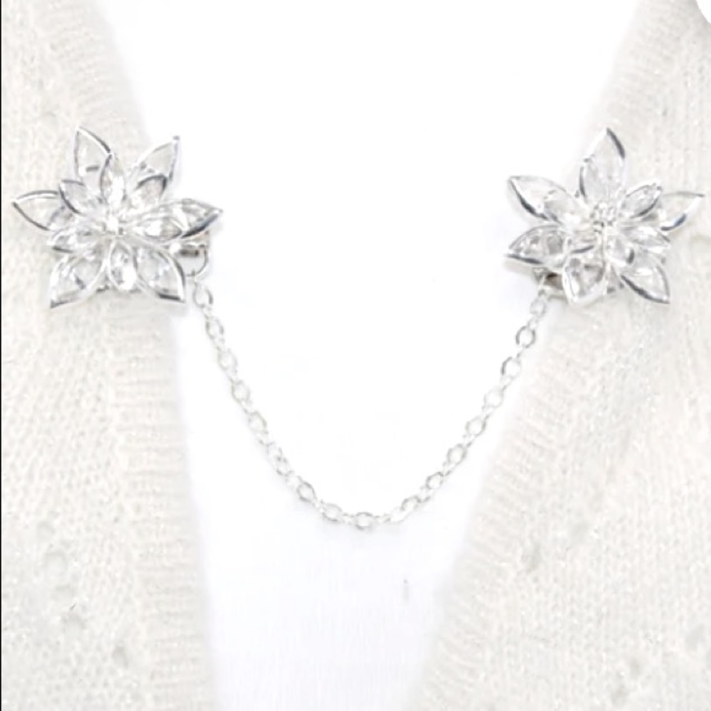 Sweater and cape clips with delicate silver 6” chain. NWOT in original package.